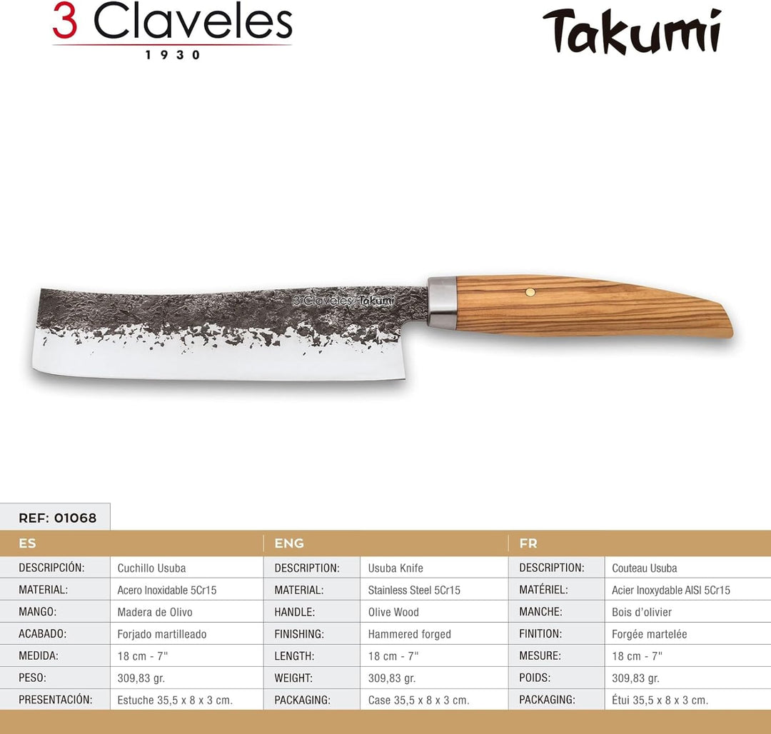 3 Claveles Cuchillo USUBA Takumi 18CM 1068