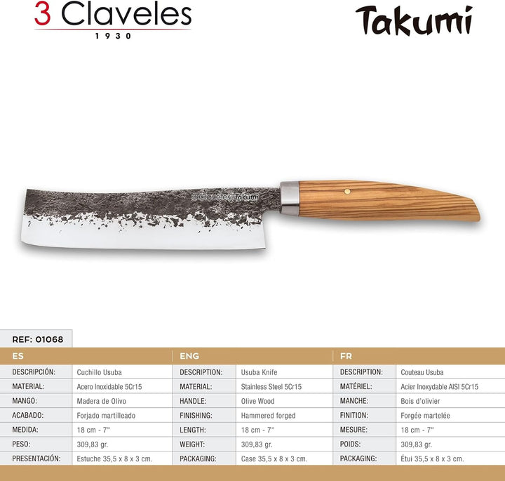 3 Claveles Cuchillo USUBA Takumi 18CM 1068