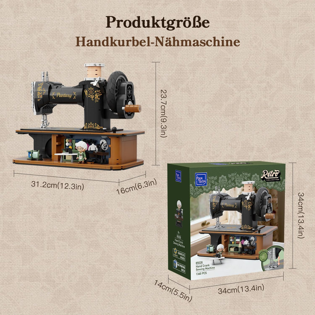 PANTASY Retro Nähmaschine Baustein-Modell, Vintage Handkurbel mit Funktionierendem Zahnrad-Mechanism