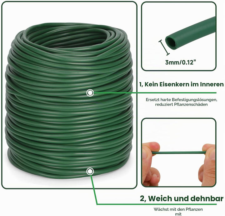 KINGLAKE Hohlschnur, Bindeschlauch 3mm x 100m, Pflanzenschnur Gartenschnur Wetterfest Reissfest, Pfl