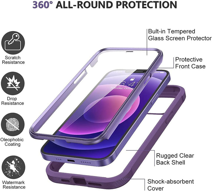 Miracase 360 Grad Hülle Kompatibel mit iPhone 12/12 Pro (6.1 Zoll), Ganzkörper Schutzhülle mit einge