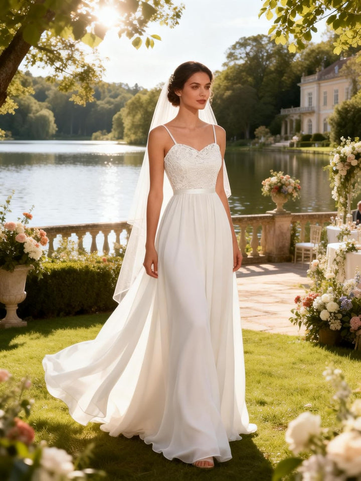 DRESSTELLS Damen Festliche Kleider für Hochzeit Chiffon Maxi Brautjungfernkleider Bodenlang Kleider