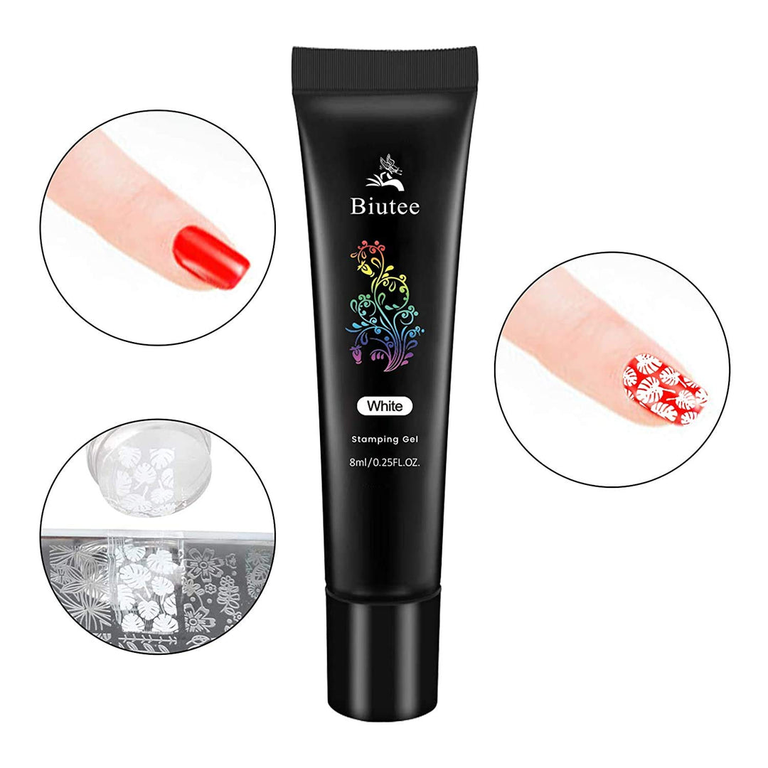 Biutee Stamping Lack UV Set für Stamping Schablone, 8 Farben, 8 ml Cremefarben, Cremefarben