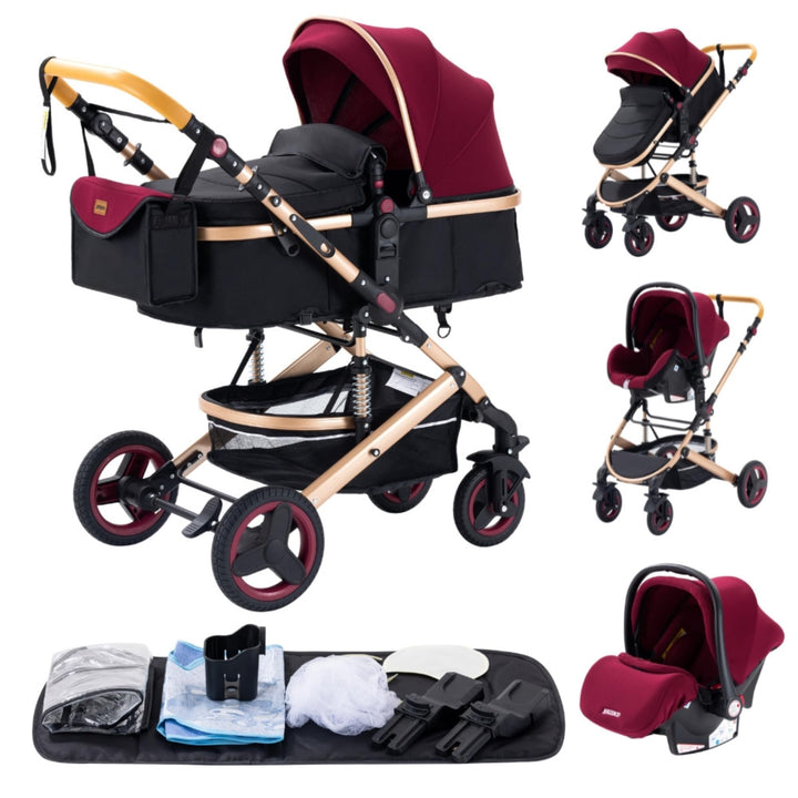 YAZOCO kinderwagen 3 in 1, Zusammenklappbar kinderwagen mit Wickeltasche,Komplettset Becherhalter,Mo
