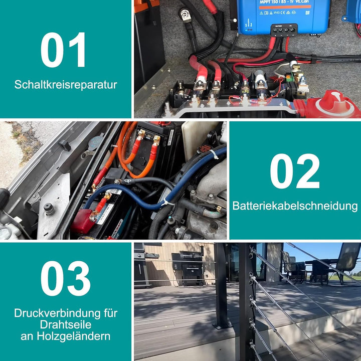 Hydraulische Crimpzange 4-70mm²,9 Crimpformen für Kupfer- &amp; Alu-Kabelschuhe | Einfach zu Bedienen, E