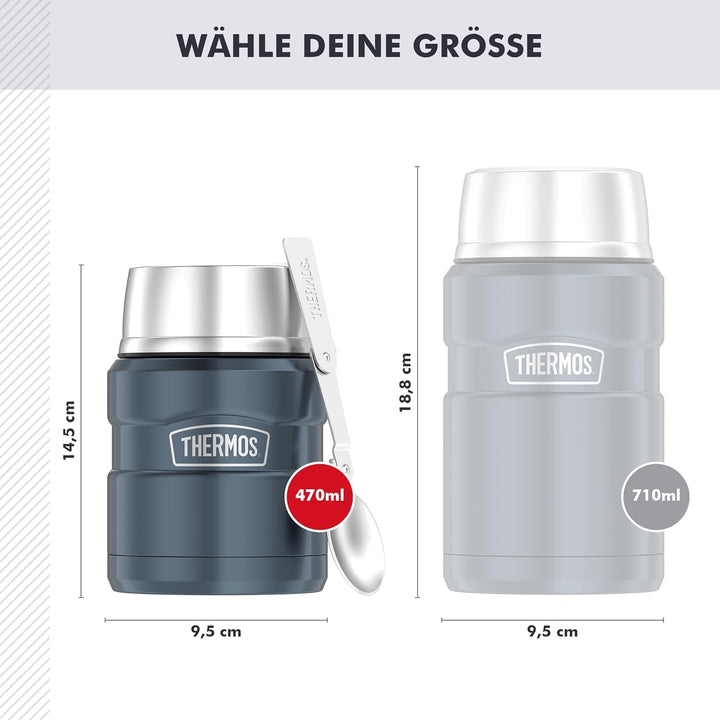 THERMOS STAINLESS KING Thermobehälter für Essen ice grey 0,47l - Edelstahl, absolut dicht, hält Spei