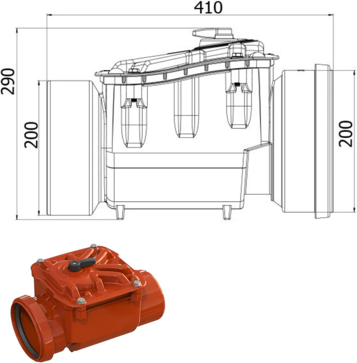 UZMAN Rückstauklappe Rückstauverschluss mit verriegelbarer Rückstauklappe Rattenschutz (DN200)