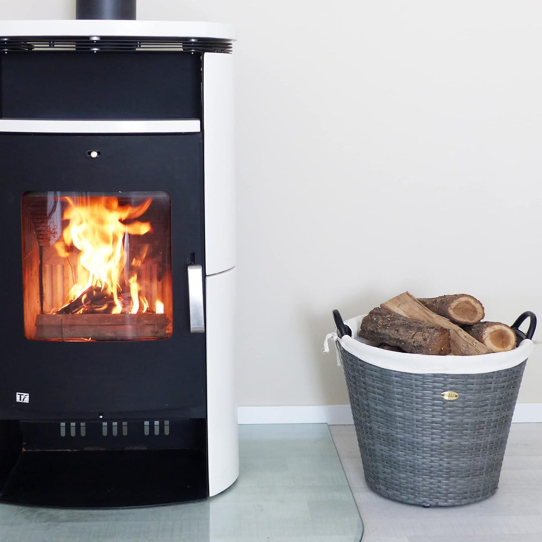HABAU Feuerholzkorb mit waschbarem Stoffeinsatz, Holzkorb aus extrem robustem Polyethylen mit Metall