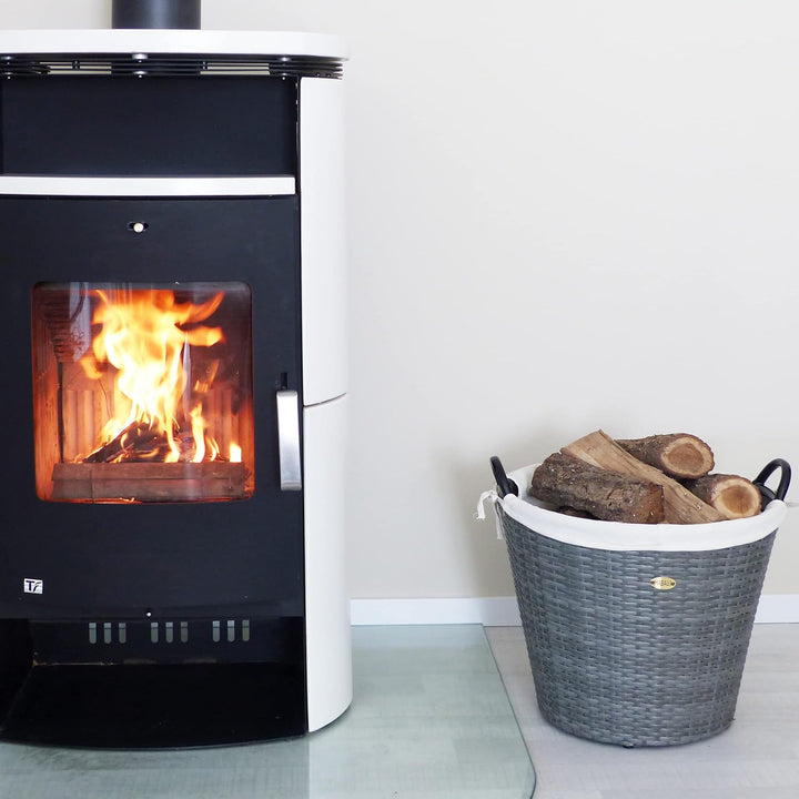 HABAU Feuerholzkorb mit waschbarem Stoffeinsatz, Holzkorb aus extrem robustem Polyethylen mit Metall
