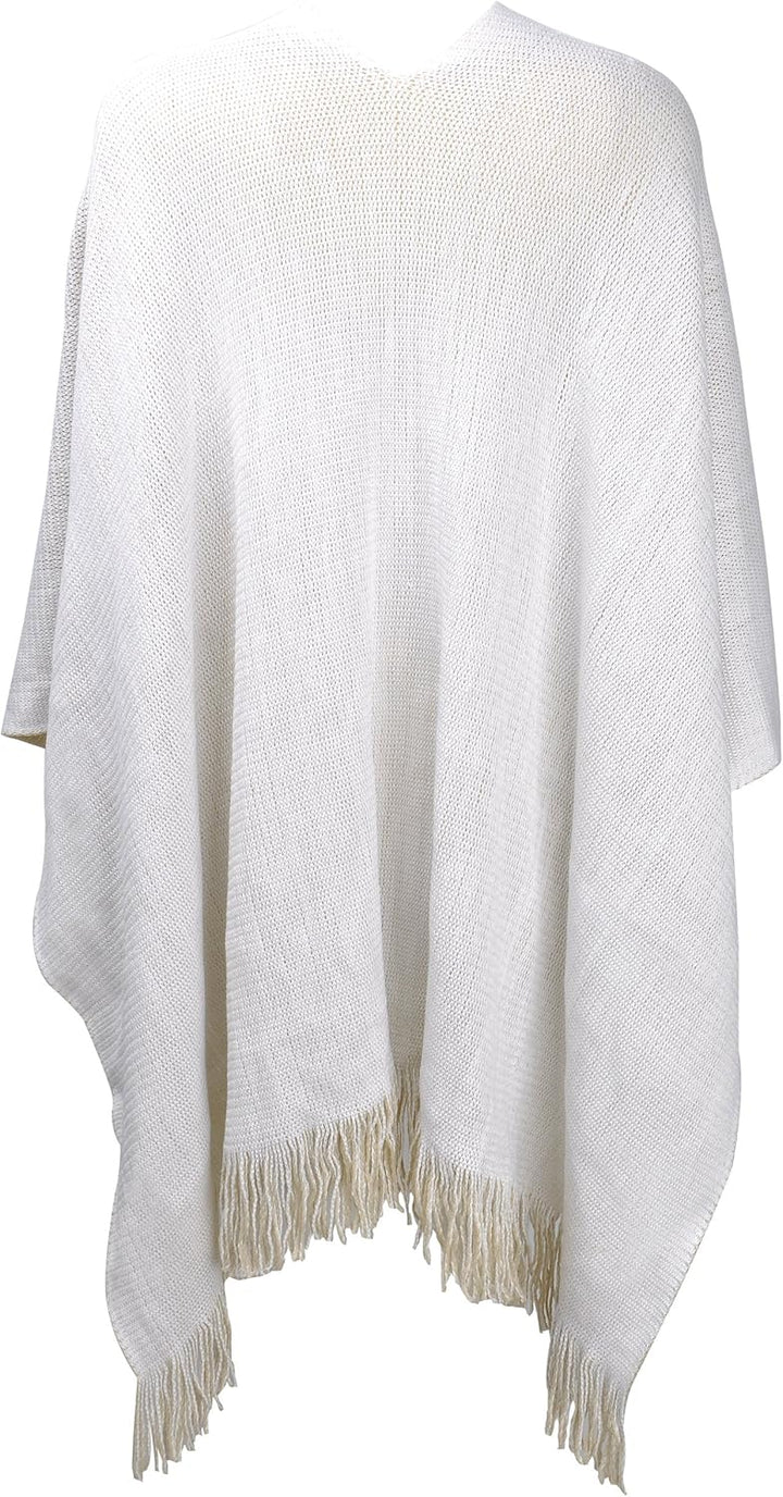 ZLYC Damen Herbst Winter Kaschmir Poncho Capes Retro Strick Cardigans mit Fransen Einheitsgrösse Wei