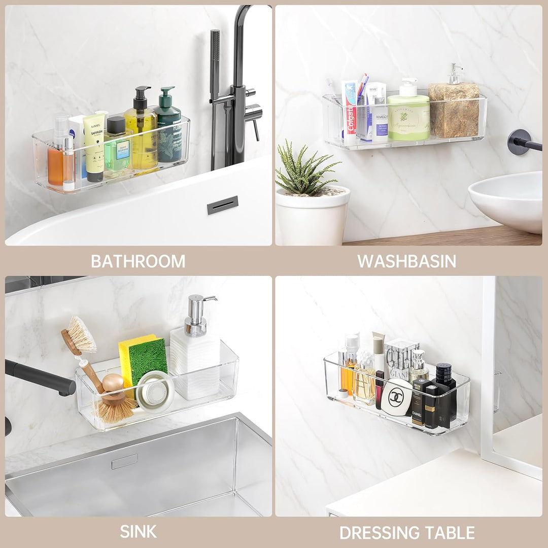 PAVSTINE Duschablage ohne Bohren Transparent, 2 Stück Duschregal Badezimmer Organizer mit Ablauföffn