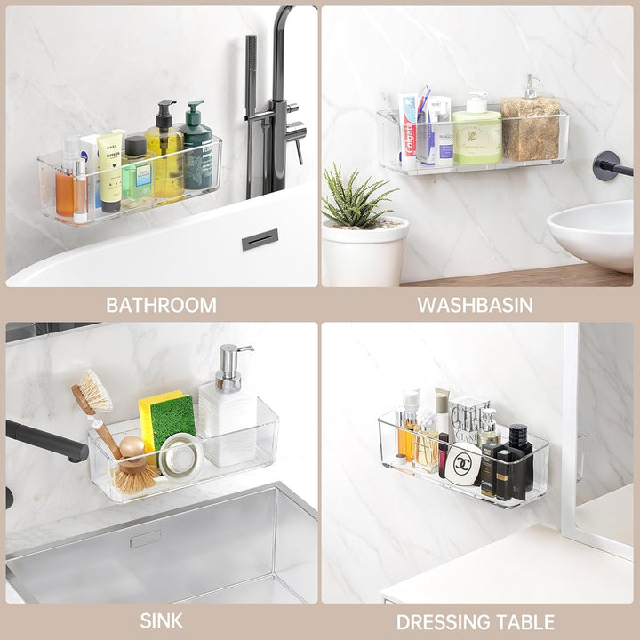 PAVSTINE Duschablage ohne Bohren Transparent, 2 Stück Duschregal Badezimmer Organizer mit Ablauföffn