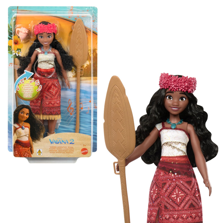 Mattel Disney Vaiana 2 singende Vaiana-Abenteuerpuppe mit charakteristischem Outfit und Accessoires,