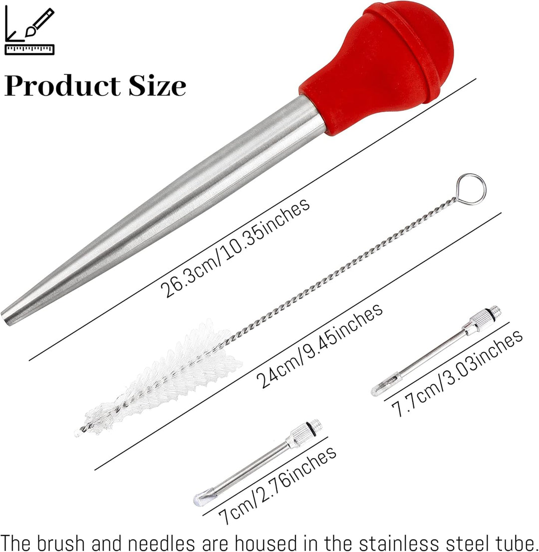 Bratenspritze zum Kochen, Bratenspritze aus Edelstahl, gross, mit Reinigungsbürste und 2 Marinadenna