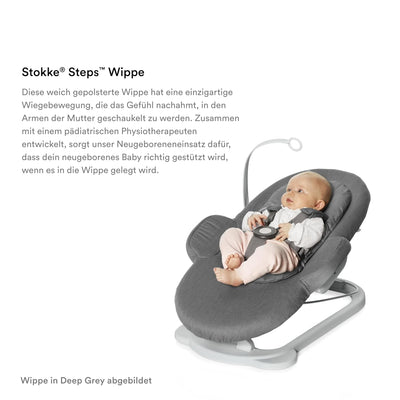 Stokke Steps Wippe, Herringbone Grey/Gestell in White - Für Babys von 0-6 Monaten - Ermöglicht selbs