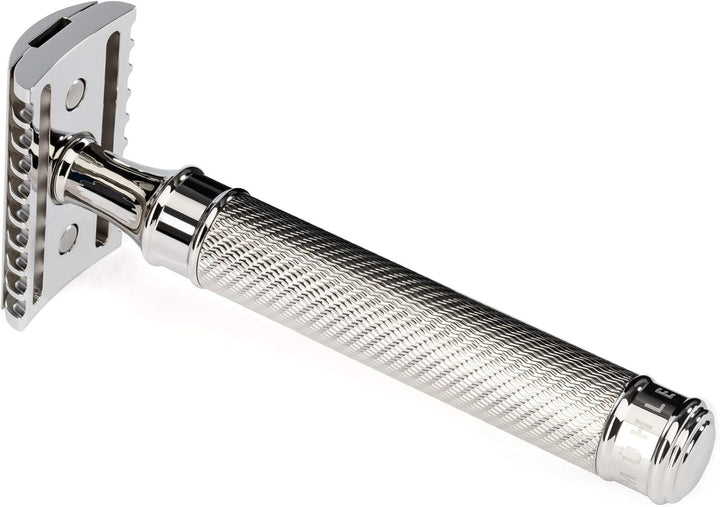 R41GS MÜHLE Traditioneller Rasierhobel aus Edelstahl offener Kamm Silber, Silber