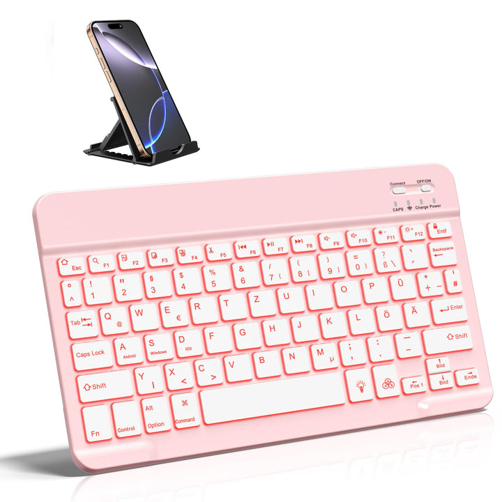 Vobafe Bluetooth Tastatur mit Telefonhalter für iPad Air/Pro/Mini/A16/11/10.9/10.2/iPhone, Kabellose