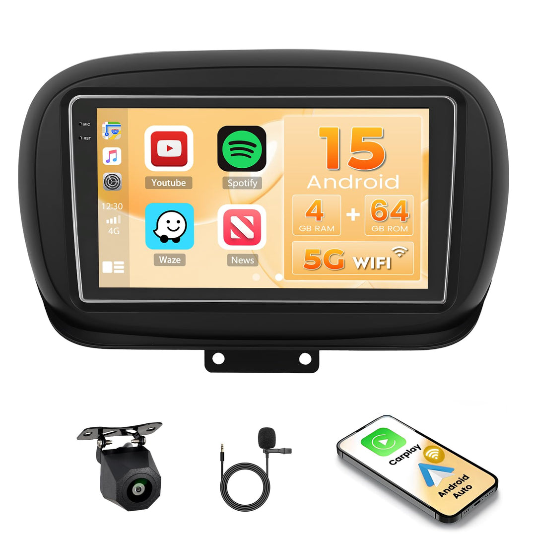 Hikity Android 15 4+64G Autoradio für FIAT 500X 2014-2020 mit 9 Zoll Incell Touchscreen, Autoradio 2