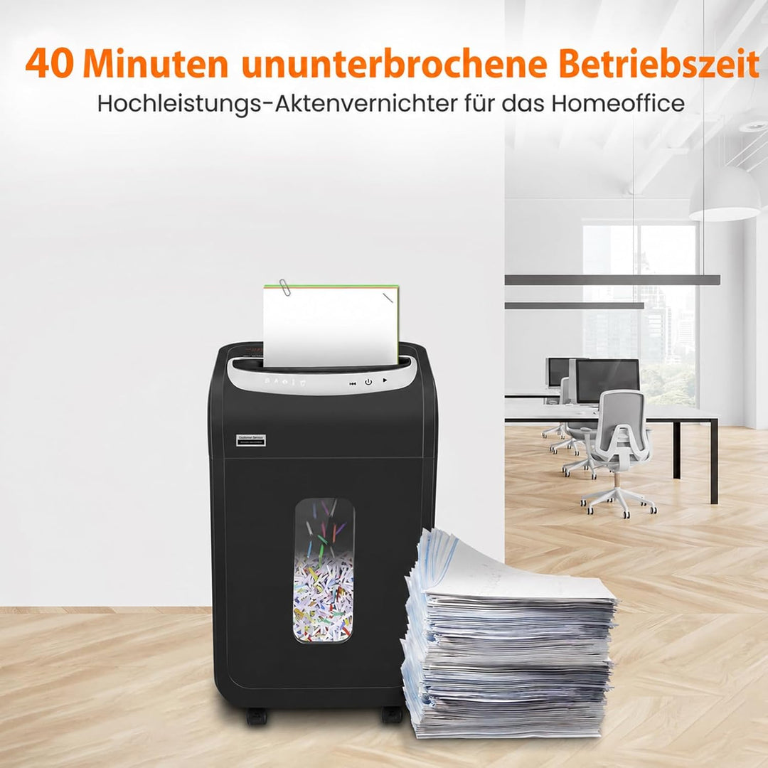 VidaTeco Aktenvernichter für Büro und Homeoffice, 25 Blatt P4 Reisswolf mit 40 Minuten,Kreuzschnitt