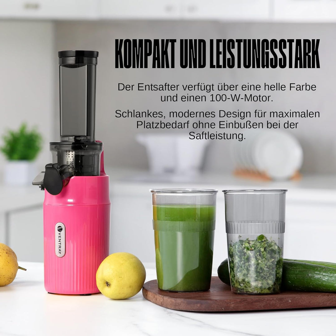 Ventray Ginnie Entsafter | Slow Juicer mit 60 U/min | 45mm Öffnung | Rückwärts Funktion und Zwei Fil