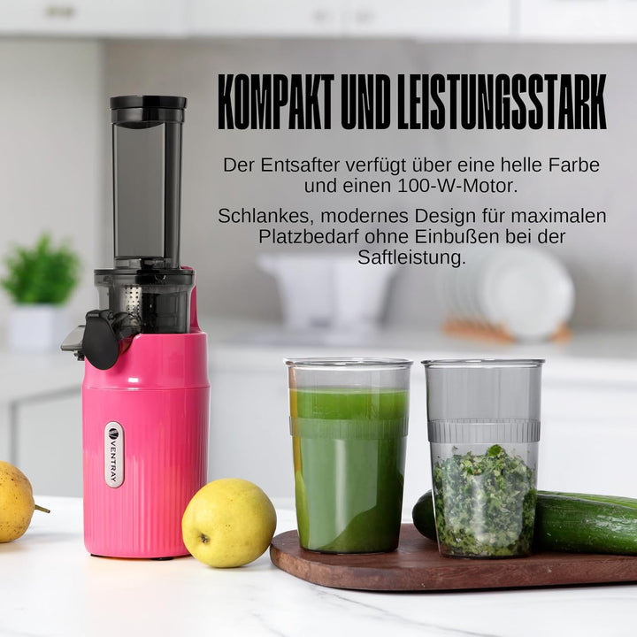 Ventray Ginnie Entsafter | Slow Juicer mit 60 U/min | 45mm Öffnung | Rückwärts Funktion und Zwei Fil
