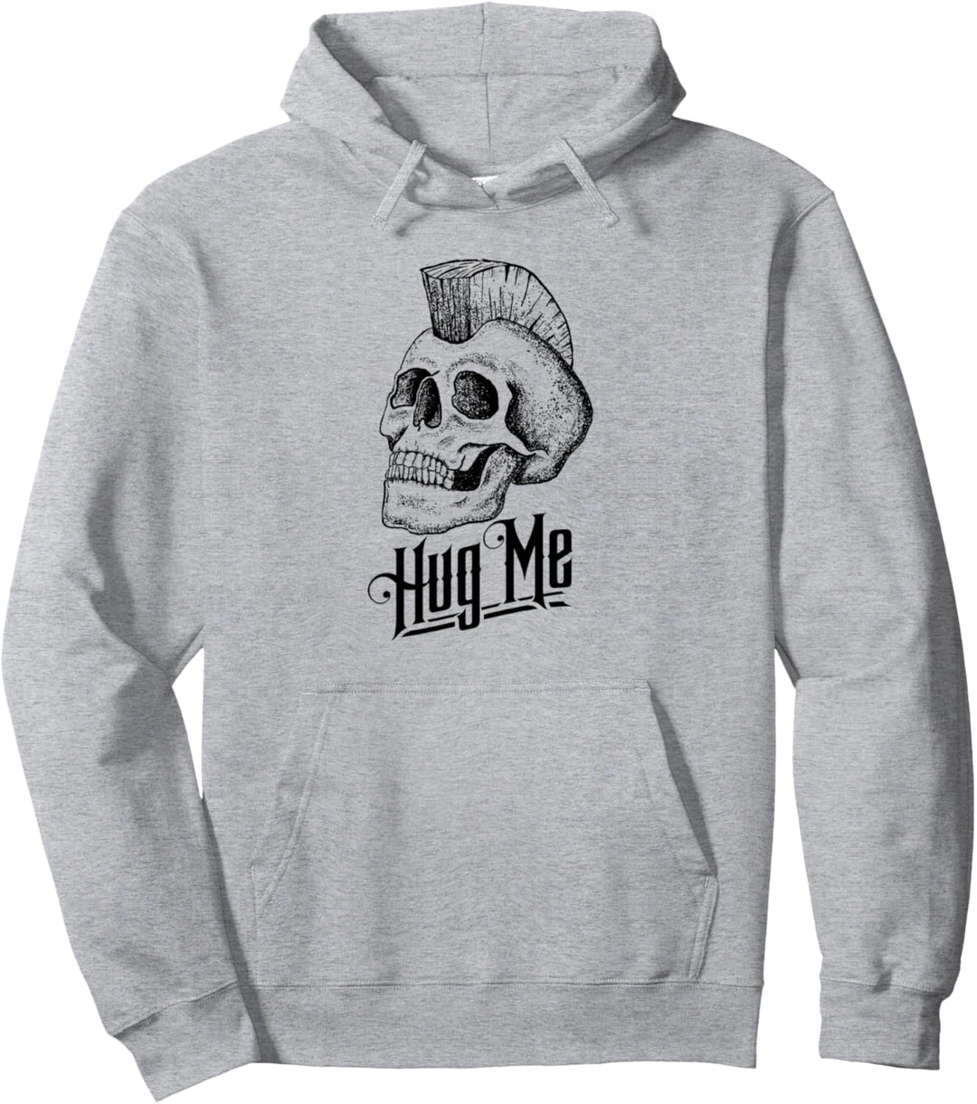 Hug Me! Mohawk Skull Funny Punk Sketch Graphic Pullover Hoodie