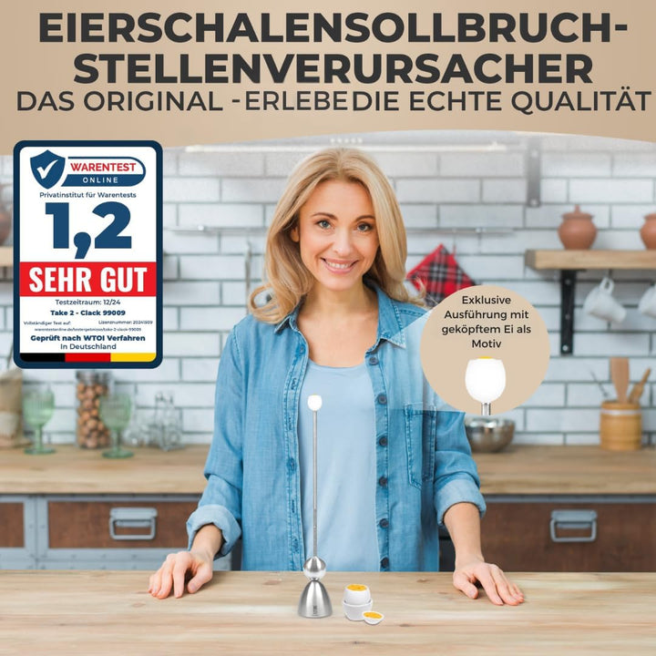Clack 99009 - Eierschalensollbruchstellenverursacher - Edelstahl - Motiv: Frühstücksei - Made in Ger