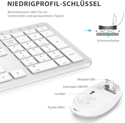 Tastatur Maus Set Kabellos, iClever Wiederaufladbare Funktastatur, Deutsch QWERTZ Layout, 2.4 GHz Fu