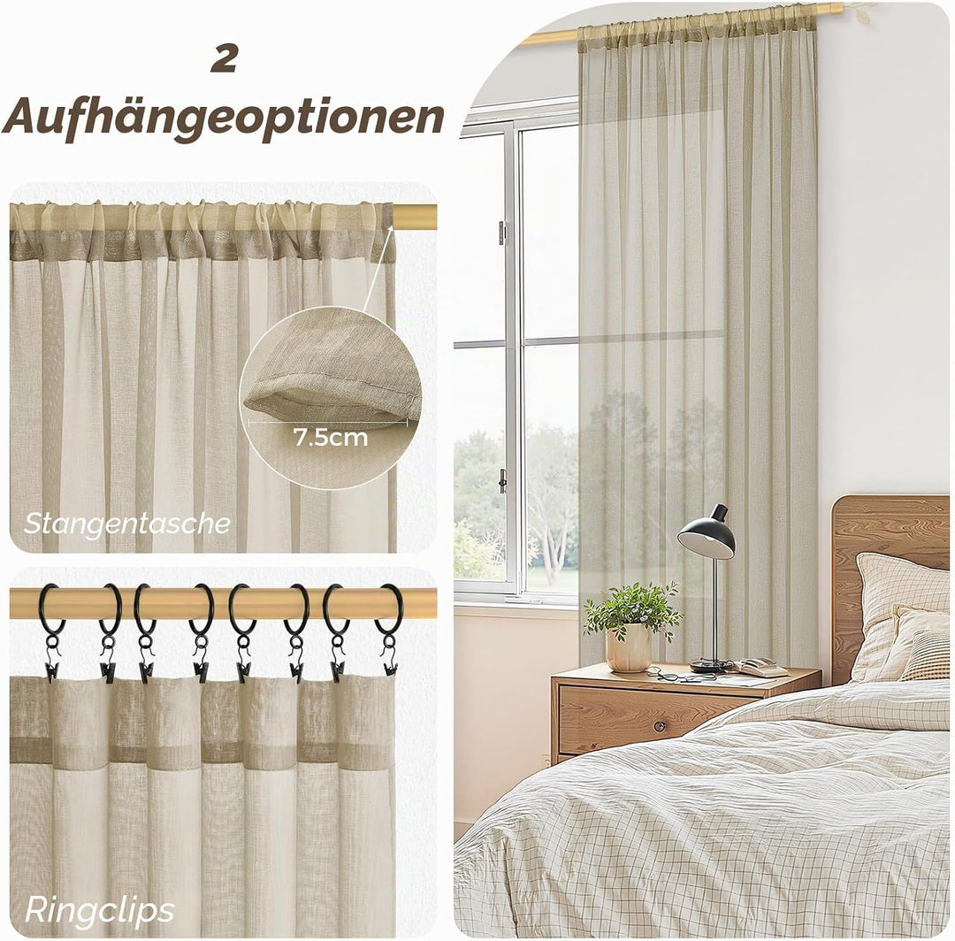 MRTREES Vorhänge Gardinen mit Store Vorhang Voile halbtransparent kurz in Leinenoptik Gardine Schals