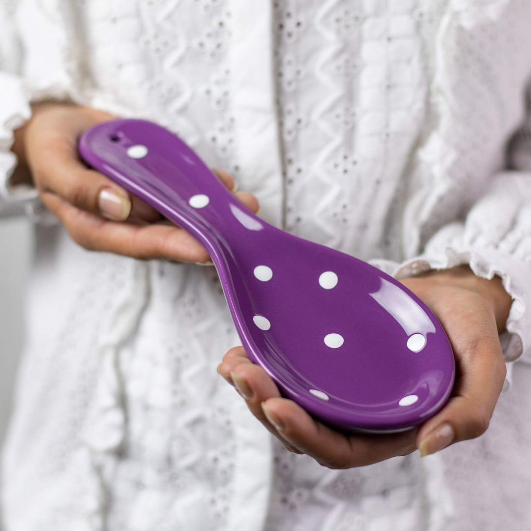 City to Cottage® - Keramik Löffelablage | Lila und Weiss | Polka Dots | Handgemacht | Keramik Geschi
