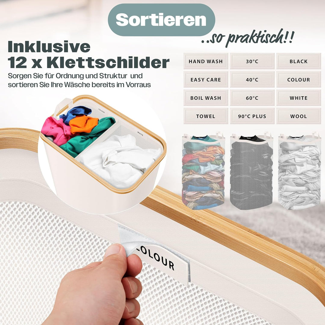 KESSER® Wäschekorb mit Deckel 2 Fächer faltbar 140 Liter Wäschebox Wäschetruhe Wäschekorb Wäschetonn
