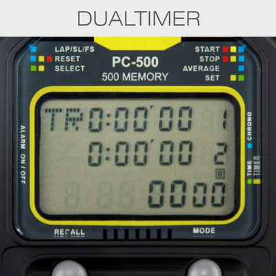SCHÜTT Stoppuhr PC-500 (500 Memory Speicher | Uhrzeit & Datum | Dualtimer) - Digital Profi Stoppuhr