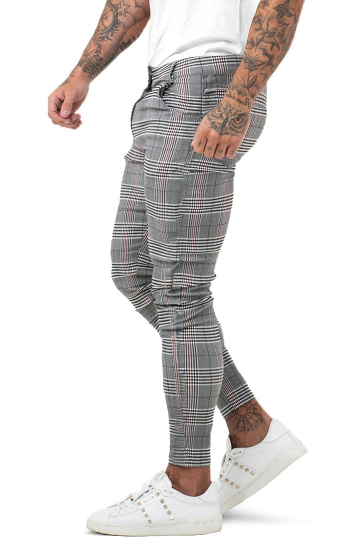 GINGTTO Herren Chino Hose Skinny Stretch Chinohose Karo Slim fit Stoffhose Check Tapered Casual Pant