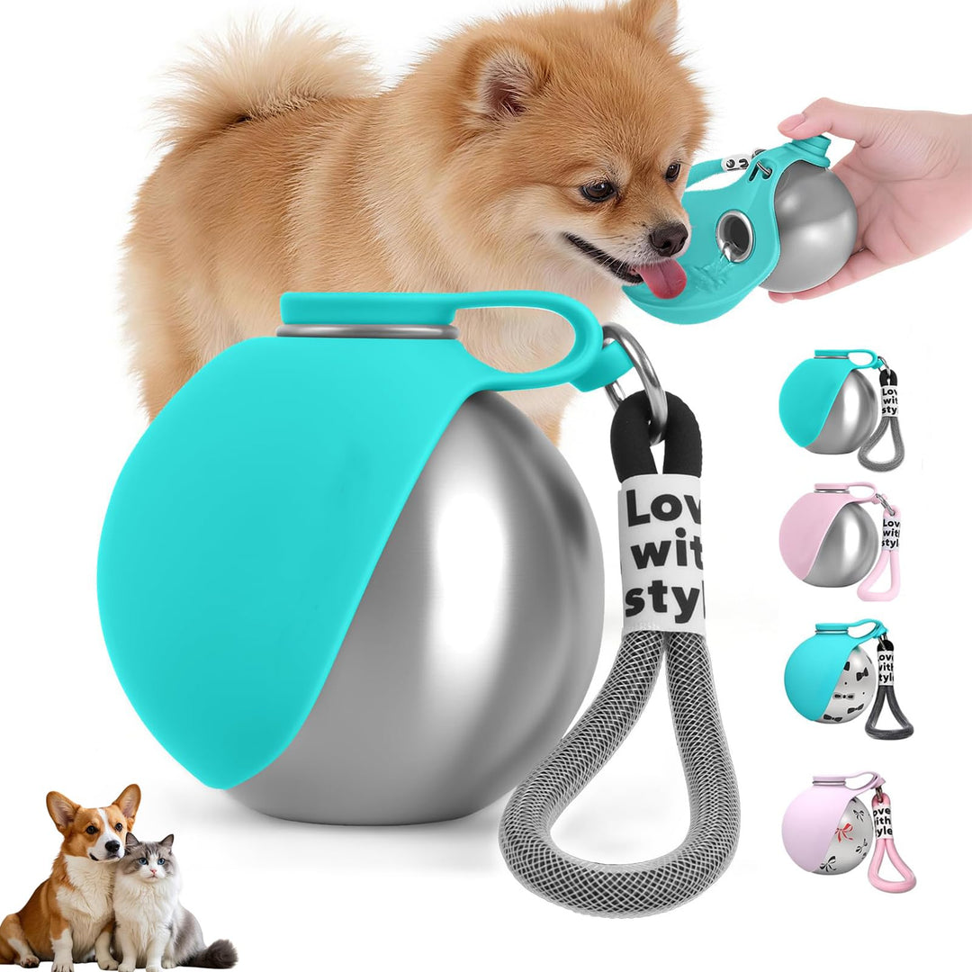 Trinkflasche Hunde für Unterwegs, Hundetrinkflasche für Unterwegs mit Silikonnapf, 285ML Edelstahl A