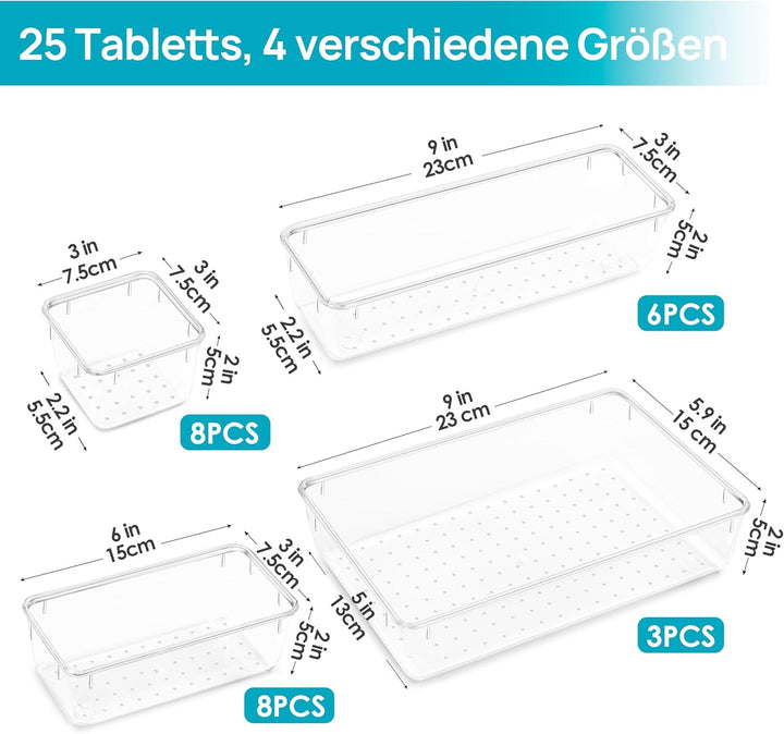 Vtopmart 25 Stücke Schubladen Organizer mit 4 Grössen, Make up Ordnungssystem, Schminktisch Organize