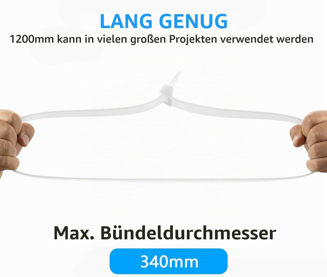 25 Stücks 9x1200mm Zugfestigkeit 80KGS/175LBS Kabelbinder Lang Robuste, UV-beständige Kabelbinder mi