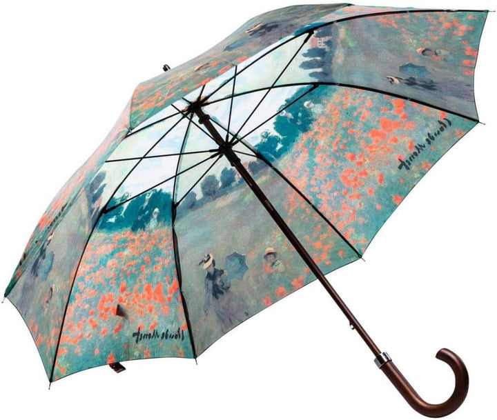 LUCKYWEATHER Regenschirm Stockschirm Damen Motiv Claude Monet Mohnblumenfeld I Stockregenschirm gros