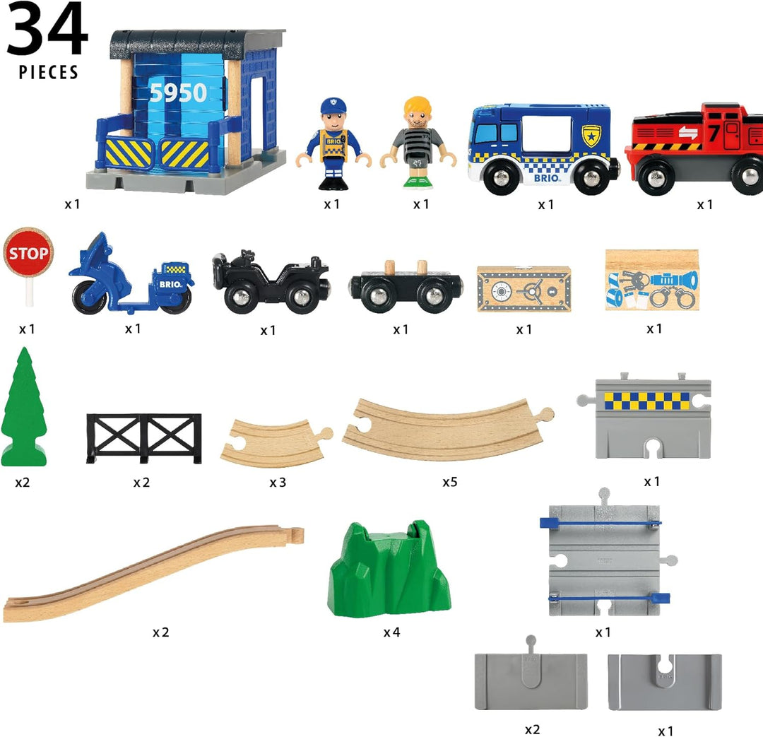 BRIO World – 33845 Grosses Polizeieinsatz-Set | Zugset mit Polizeithema für Kinder ab 3 Jahren