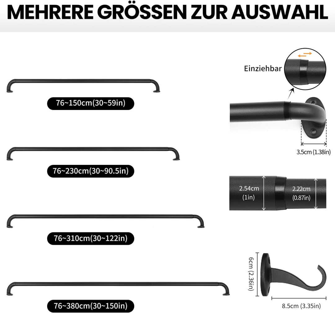 Vorhangstange Gardinenstange für Verdunkelungsvorhänge, verstellbare ausziehbare Vorhangstange rutsc