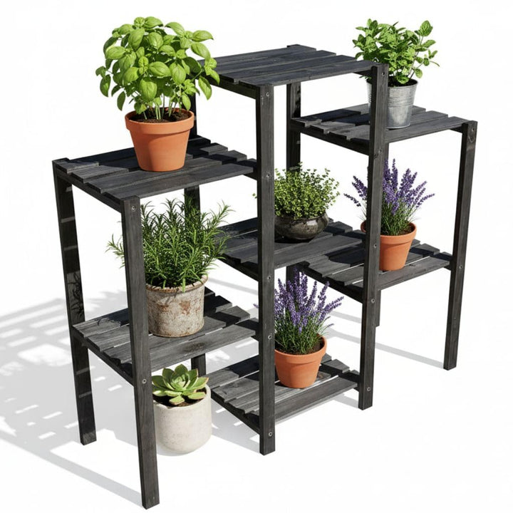 Melko Pflanzentreppe Holz Blumenregal 7 Ebenen Pflanzenständer 97 x 31 x 87 cm Blumenleiter Schwarz