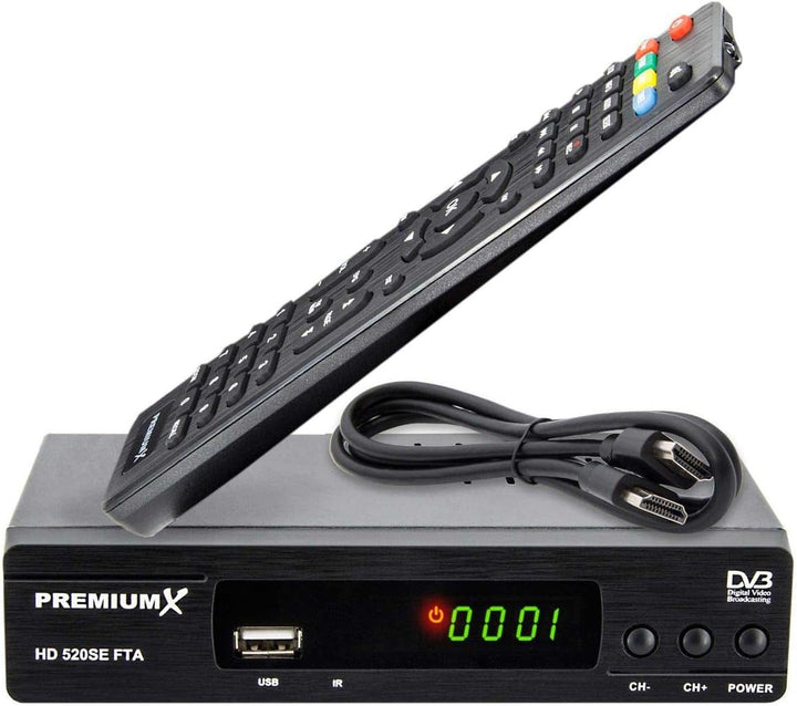 PremiumX Satelliten-Receiver HD 520SE FTA Digital SAT TV Receiver DVB-S2 FullHD HDMI SCART 2X USB Mu