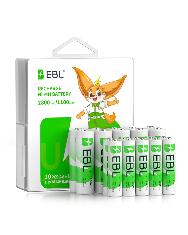 AA Akku AAA Akku 20er Pack: EBL 10x 2800mAh AA + 10x 1100mAh AAA - Wiederaufladbar, Geringe Selbsten