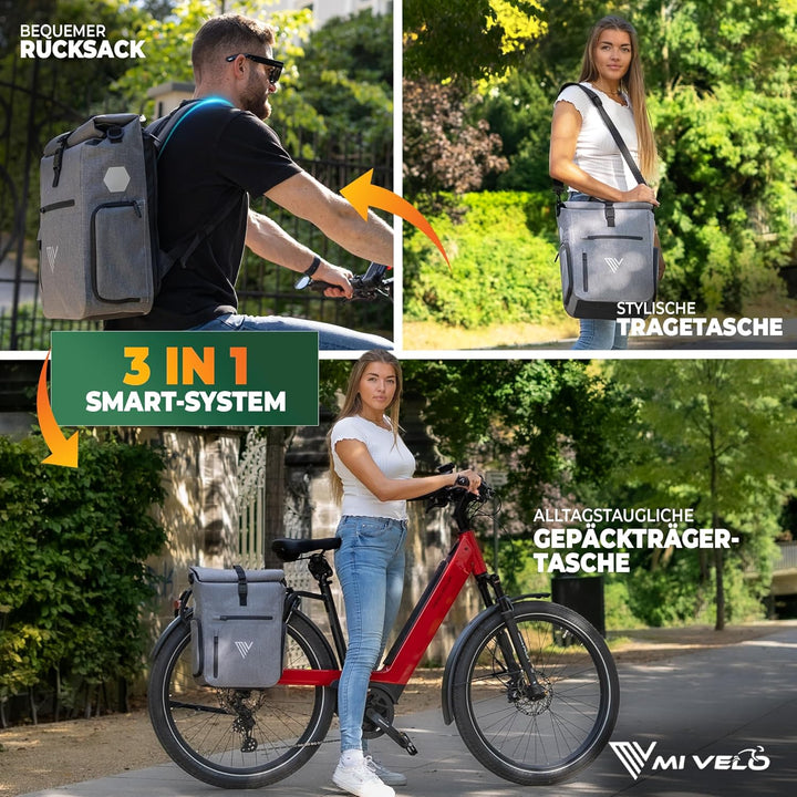 MIVELO 3in1 Fahrradtasche für Gepäckträger I Rucksack &amp; Gepäckträgertasche hinten - in 15 Sekunden u