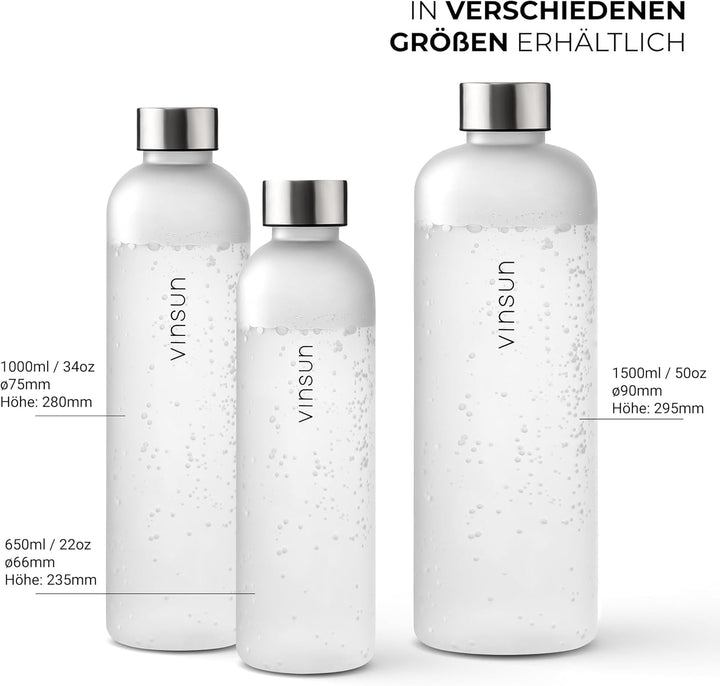 VINSUN Trinkflasche 650ml, 1000ml, 1500ml - auslaufsicher, Kohlensäure geeignet, BPA frei, Tritan -
