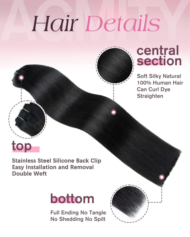 AGMITY Clip in Extensions Echthaar Tief Schwarz 40cm 7 Stück 120g 100% Echtes Remy Echthaar Unsichtb