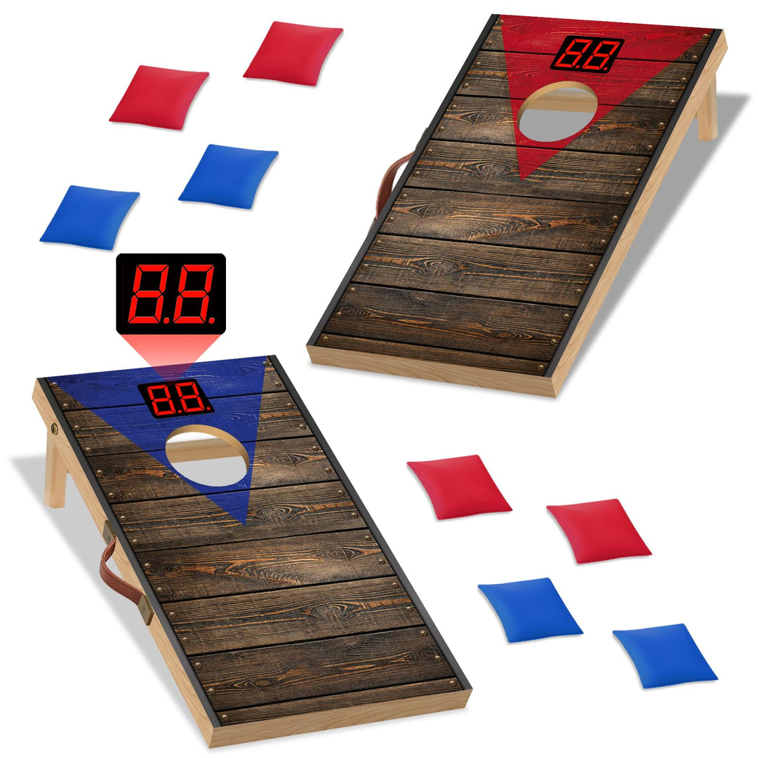 NZQXJXZ Cornhole Spiel Outdoor mit Automatischem Punktezähler, 60x35cm Massivholz Premium Corn Hole
