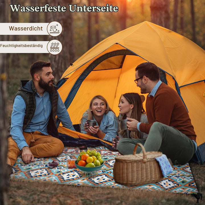 Gucass Boho Picknickdecke 150x200cm, Wasserdicht Stranddecke Sandfrei Strandmatte mit Tragegurt &amp; 4X