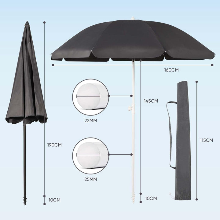 Sekey 160 cm Sonnenschirm Balkon mit Bodenhülse & Schutzhülle, Neigungs und Höhenverstellung, Sonnen