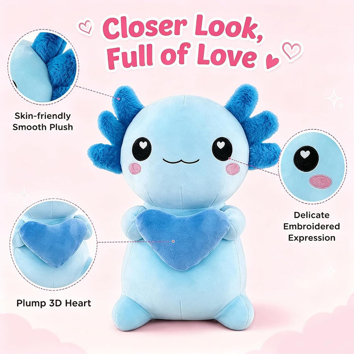 Axolotl Plüschtier Kuscheltier Stofftier, 30cm Kawaii Axolotl Plüsch mit Herz, Salamander Plüschtier
