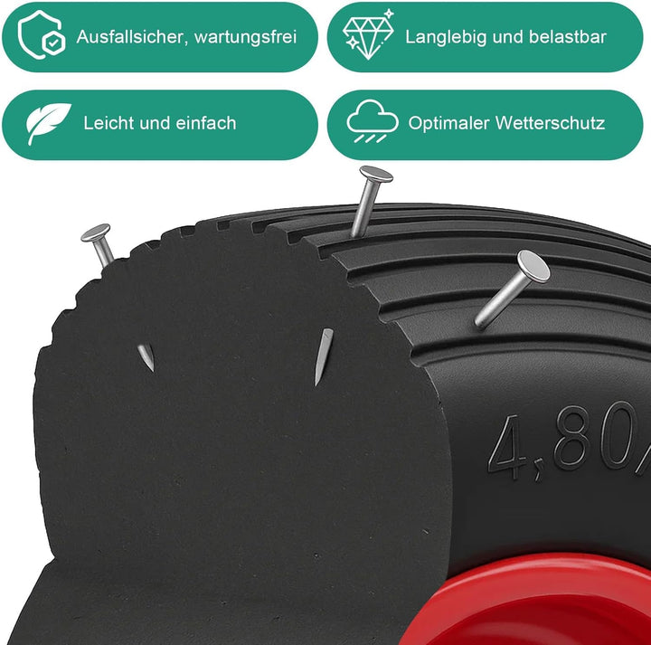 Schubkarrenrad 4.80/4.00-8 PU Vollgummi 15 Zoll – Pannensicheres Ersatzrad für Schubkarre, Gartenkar
